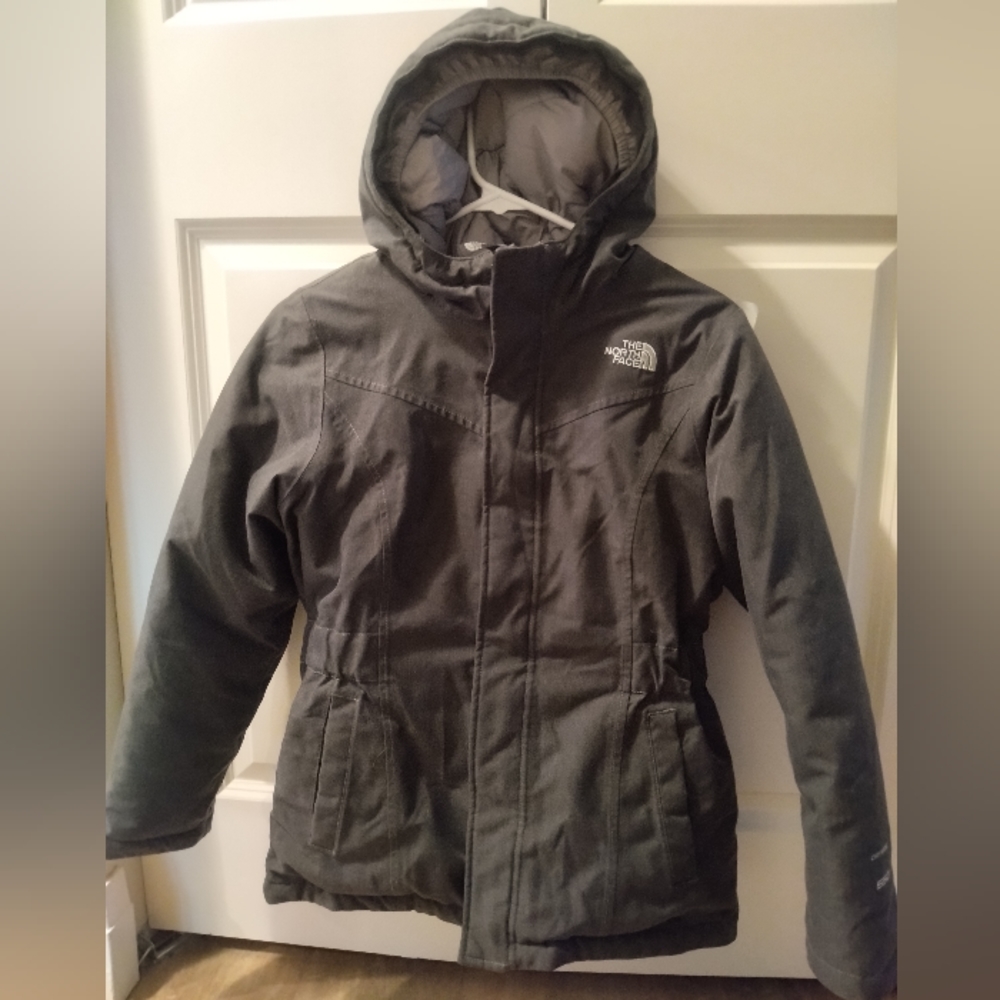 Girls Grey North Face Waterproof Down Jacket - Youth Size Large (14/16)